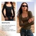 thumbnail image 4 of OQQ Women's 1 Piece Bodysuits Ribbed One Piece Square Neck Long Sleeve Bodysuits, 4 of 7