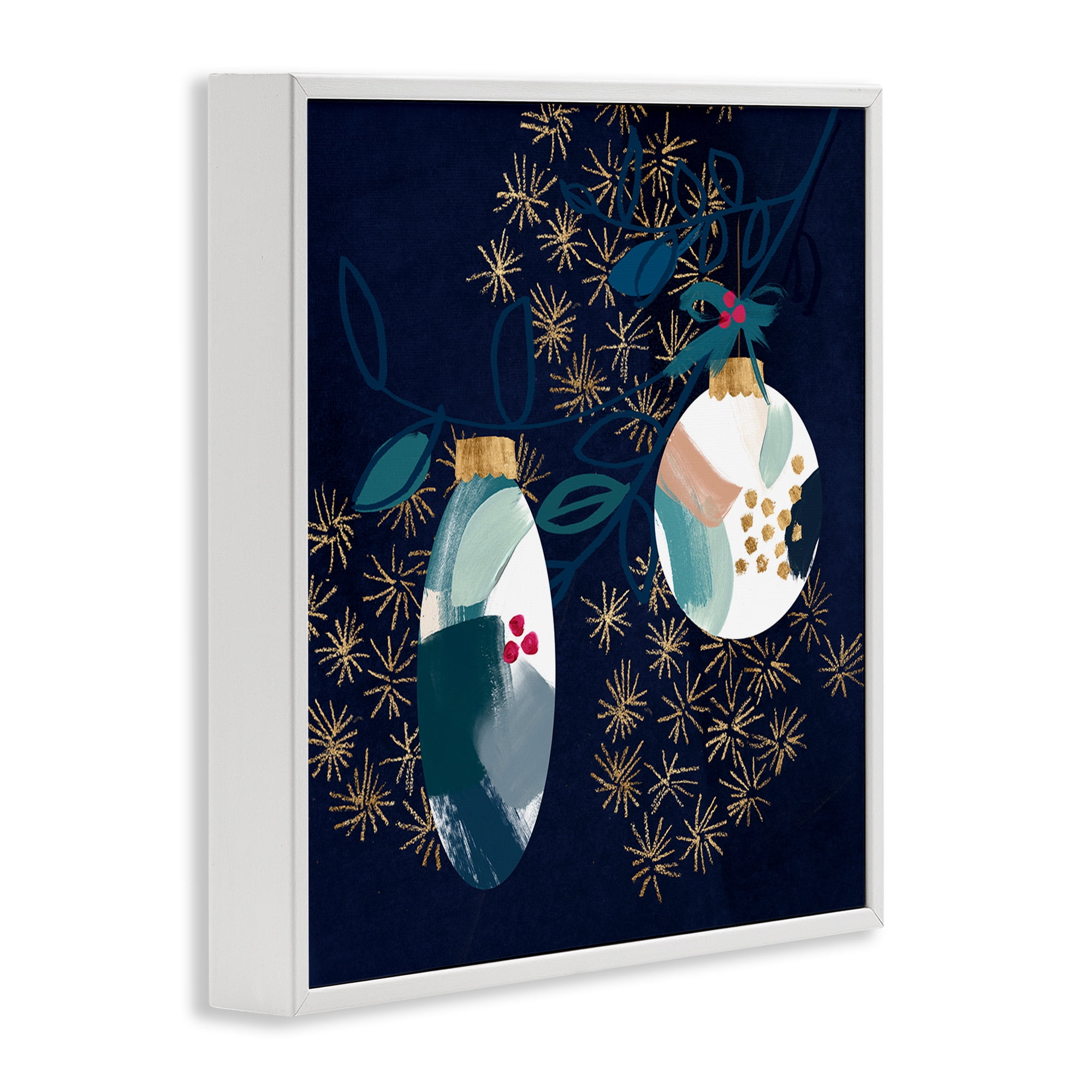 Stupell Industries Blue Patterned Ornaments Holiday Painting White Framed Art Print Wall Art, 12 x 12