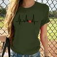 thumbnail image 2 of WREESH Women's Heartbeat Graphic T-Shirt Cute Love Heart Print Casual Short Sleeve Crew Neck Top Olive Green, 2 of 5