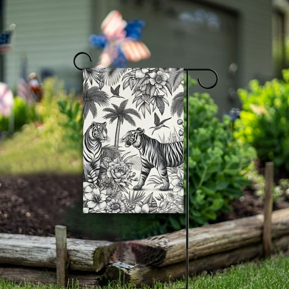 Tigers Flowers and Tree Garden Flag Double Sided Outdoor Banners for Courtyard Outdoor Lawn Farmhouse Holiday Decorations