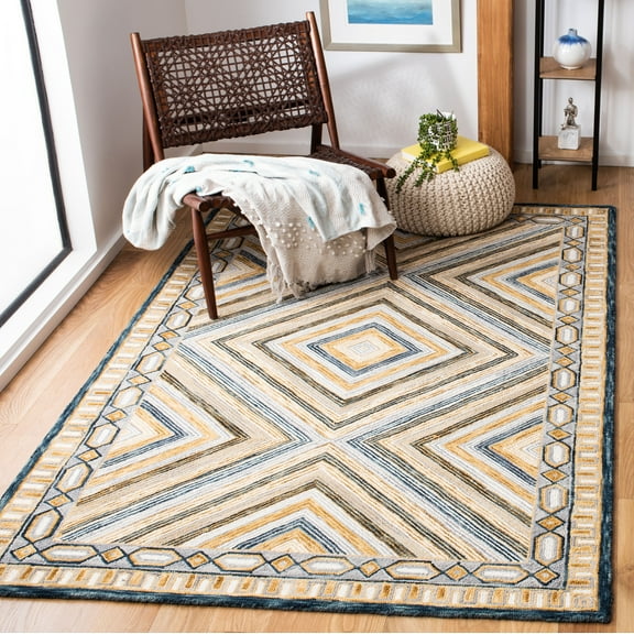 SAFAVIEH Aspen Caitriona Geometric Diamonds Wool Area Rug, Navy/Gold, 5' x 8'