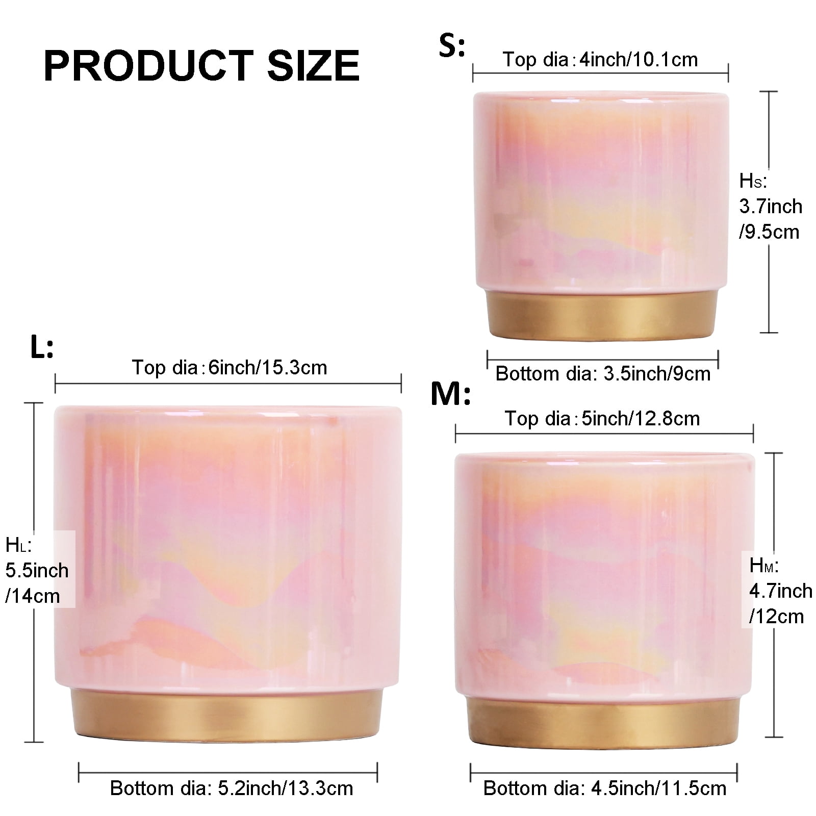 YFFSRJDJ Pink Indoor Plant Pots for Plants, Ceramic Planter with Drainage Hole, 6.0 inch+5.0 Inch+4.0 Inch. Succulent Orchid Flower Pot - Rainbow Pearl Glaze