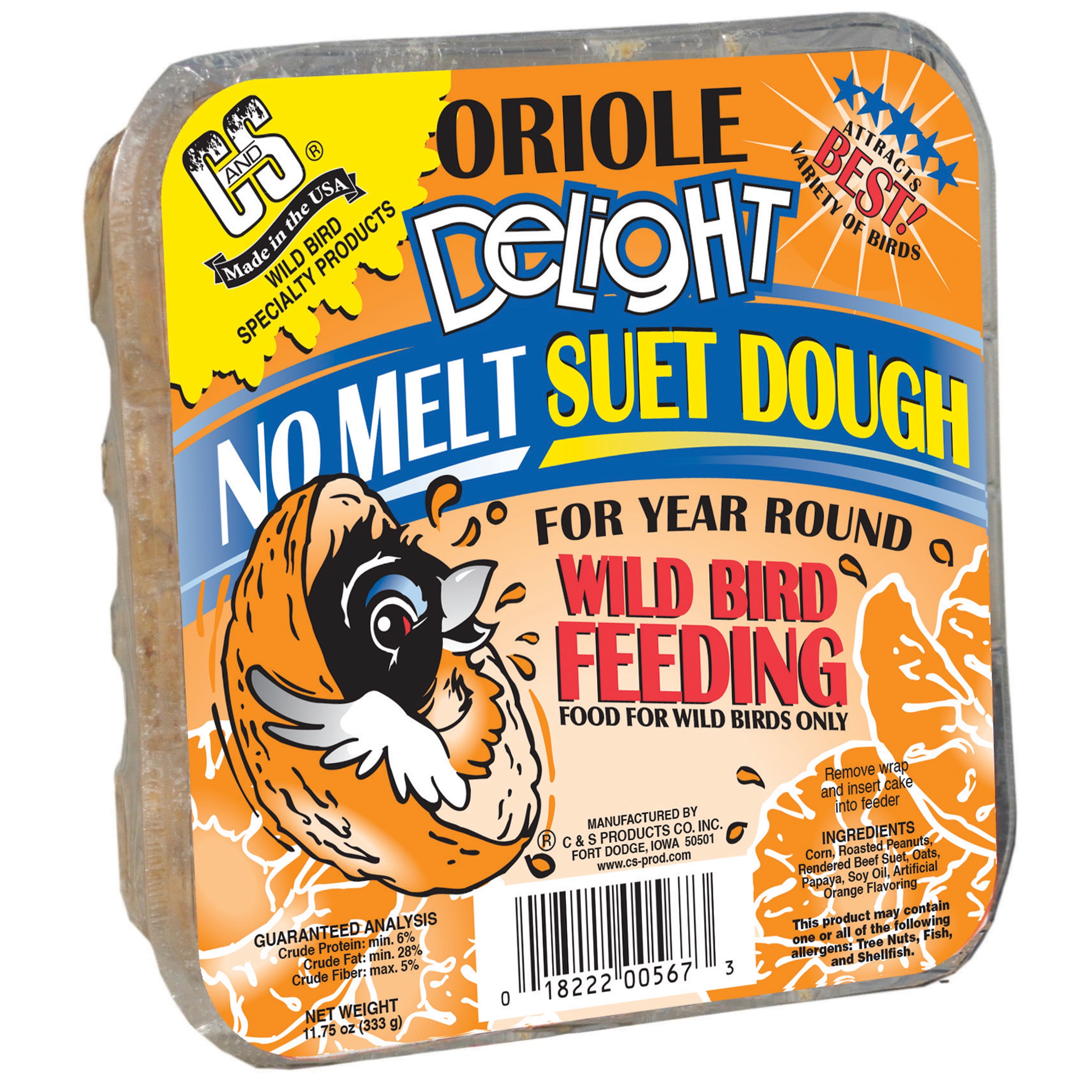 C&S Products Oriole Delight Suet Dough, No Melt for Year Round Feeding