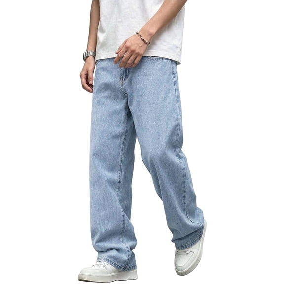 NICELF Baggy Jeans Men – Wide Leg Vintage Loose Fit Stretch Denim Pants for Men Y2K Hip Hop Streetwear Trousers with Classic Pocket, Light Blue