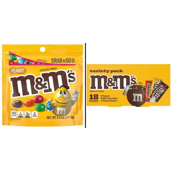 M&M'S Peanut Milk Chocolate Candy 5 oz & M&M'S Variety Pack Full Size Milk Chocolate Candy Bars 30.58 oz