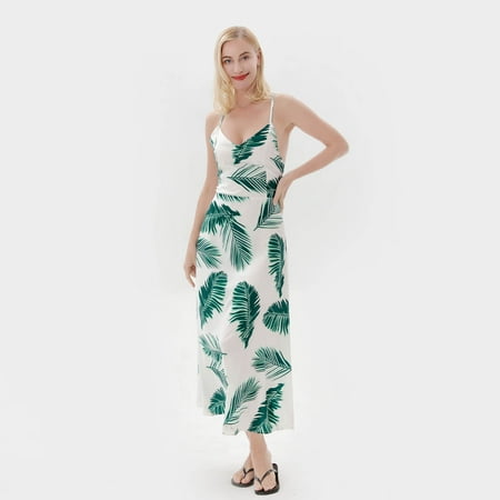 

EQWLJWE Parent-child Summer Fashion Leaf Print Backless Beach Fly Sleeve Dress Mother-daughter Suit Mom Christmas Pajamas for Family Holiday Clearance