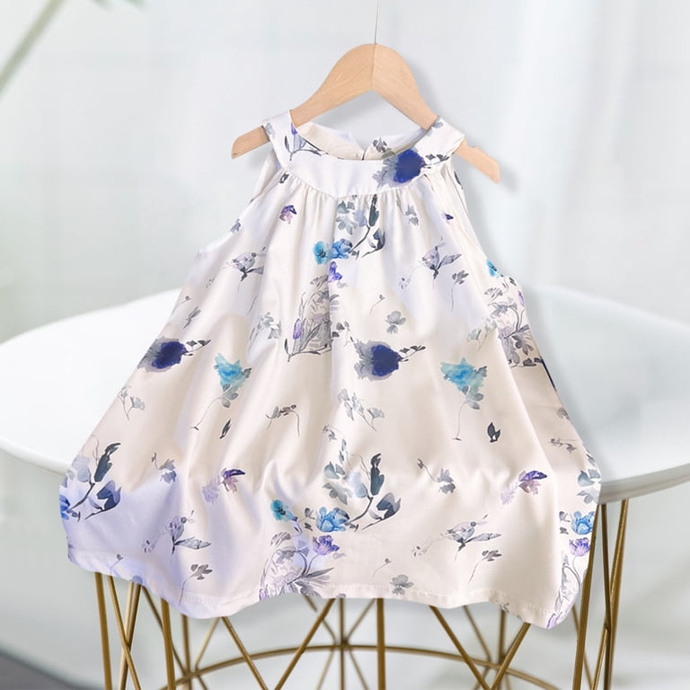 navy blue dress for baby girl Sleeveless Summer Dress for Women's Smocked Printed Vacation Boho Maxi  Dresses