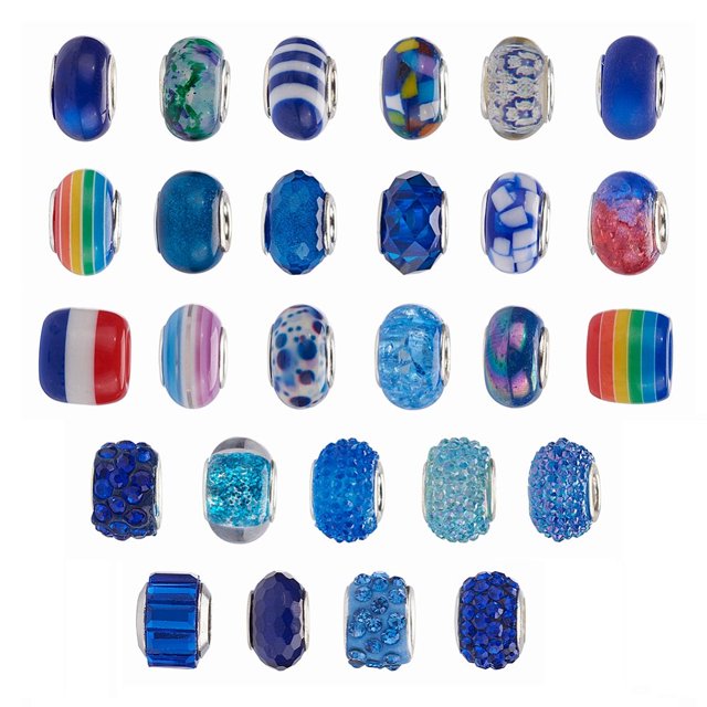 EIGTHTAIL 1Bag Acrylic & Resin & Polymer Clay Rhinestone European Beads Large Hole Beads with Silver Color Core Rondelle Mixed Color Beads 13.5~14x8~10mm Hole 5mm 54pcs/bag
