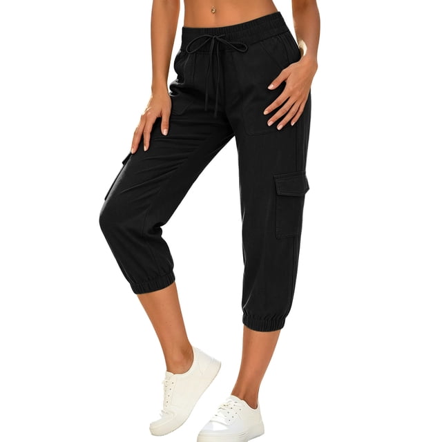 JYnXIANTI Pantalon Capri pour Femmes à Cordon, Taille Mi-Haute, Bas Resserré, Capris Cargo, Plein Air, Randonnée, Sport, Voyage, Pantalon