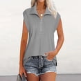 thumbnail image 2 of Camisa de manga corta para mujer, cuello en V, cuello vuelto, ajuste holgado, manga corta, para el trabajo, citas en la calle, compras, gris, L, 2 of 5