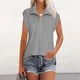 thumbnail image 2 of Camisa de manga corta para mujer, cuello en V, cuello vuelto, ajuste holgado, manga corta, para el trabajo, citas en la calle, compras, gris, XL, 2 of 5