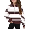 thumbnail image 2 of lkfuzj Girls Half Zip Sweatshirt Cute Striped Print Tops Casual Loose Long Sleeve Pullover Tops with Pocket 2025 Fashion Spring Clothes for Kids - Brown, 2 of 5