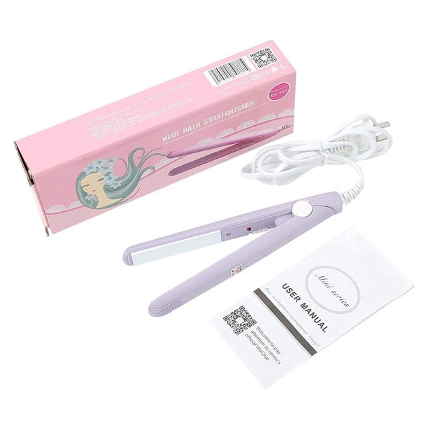 Mini plancha de pelo, rizador de calefacción de hierro plano de turmalina de cerámica portátil 2 en 1 para rizar enderezar flequillo, cabello ondulado cabello corto plancha para cabello(Púrpura)