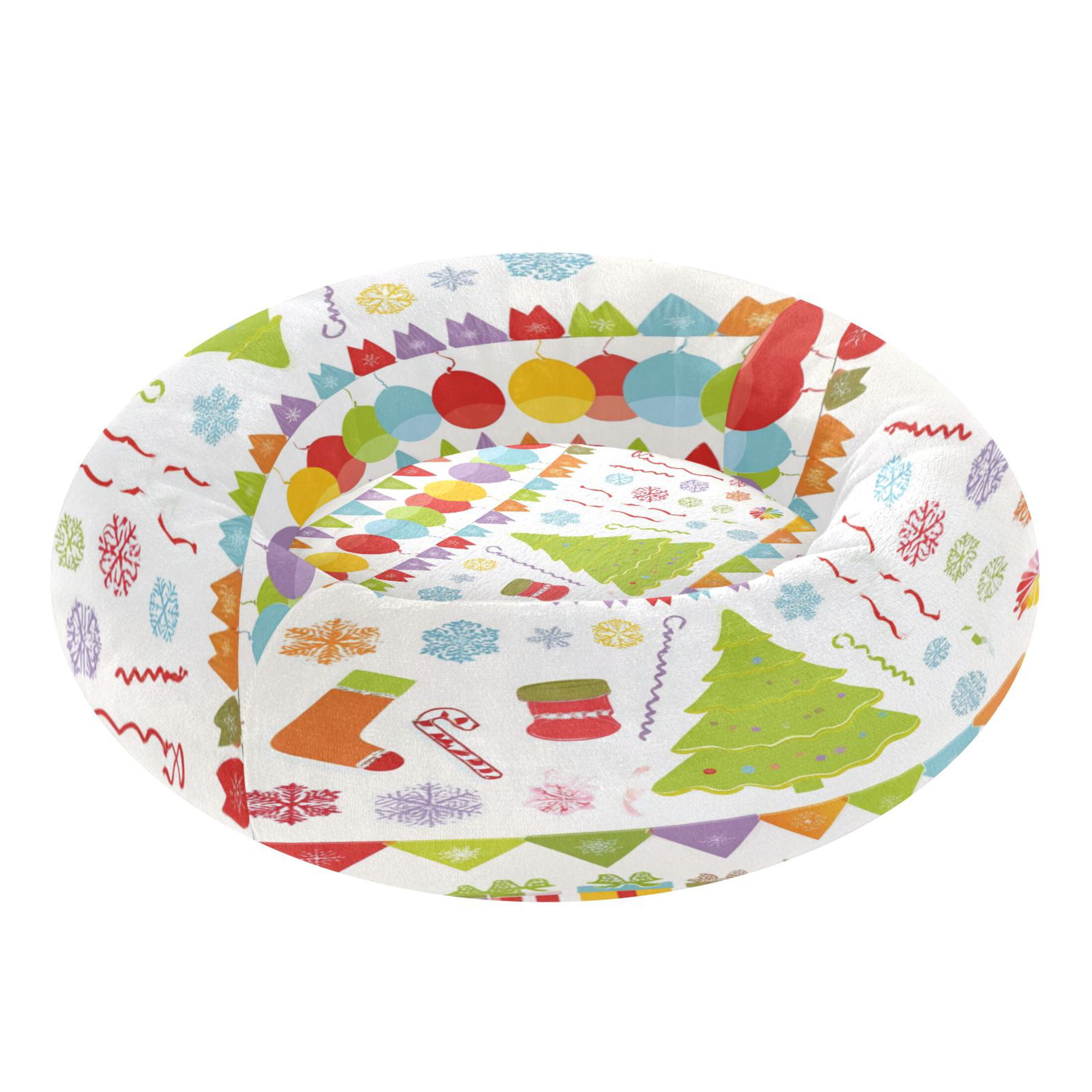 Iauyy Pet Couch Donut Cat Bed for Indoor Cats/Small Dogs Washable & Machine with Non-slip Bottom Calming Cat Furniture, A Flags Wreaths (M)