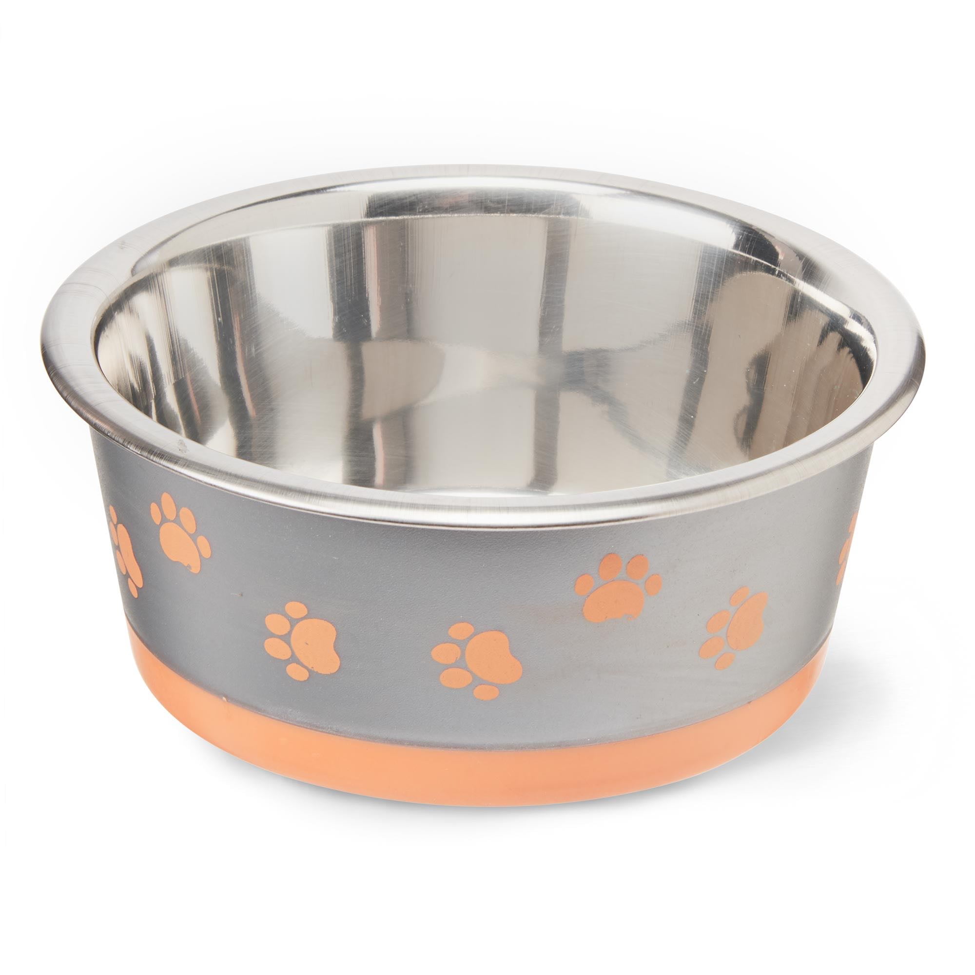 Vibrant Life Paw Print Stainless Steel Pet Bowl Perfect for Dogs and Cats Orange, Small