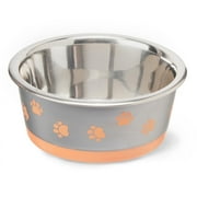 Angle View: Vibrant Life Paw Print Stainless Steel Pet Bowl - Perfect for Dogs and Cats- Orange, Small