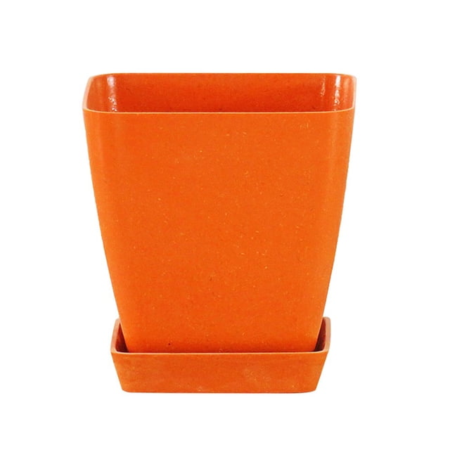 Nordic Style Square Flowerpot Solid Color Plant Container with Tray Office Decor