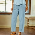 thumbnail image 6 of Women Solid Color Elastic Waist Linen Versatile Straight Casual Nine Point Pants Wide Leg Pants Casual Summer Pants for Women under 10 Womens Crop Pants Casual Women Yoga Pants with Pockets Casual, 6 of 8