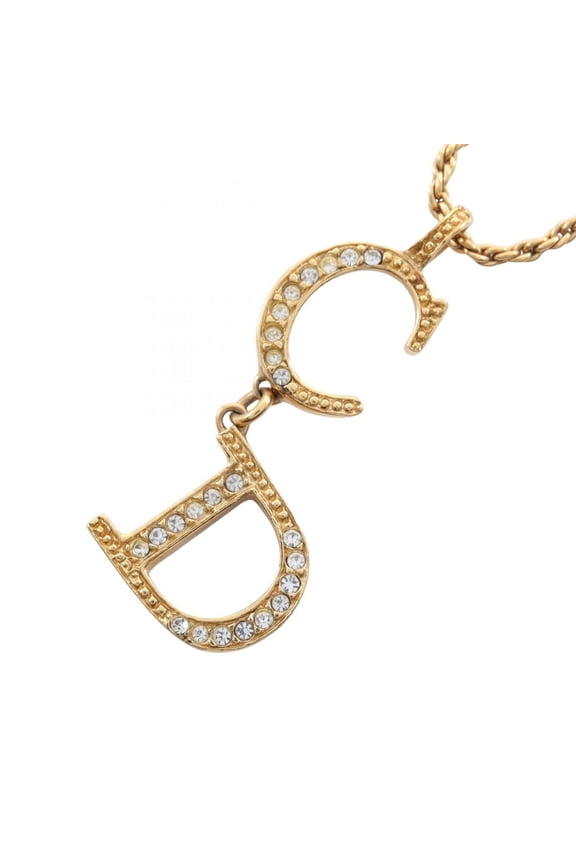 Pre-Owned Christian Dior Dior CD Logo Necklace, Gold Plated (GP) Rhinestone Women's, Tone,...