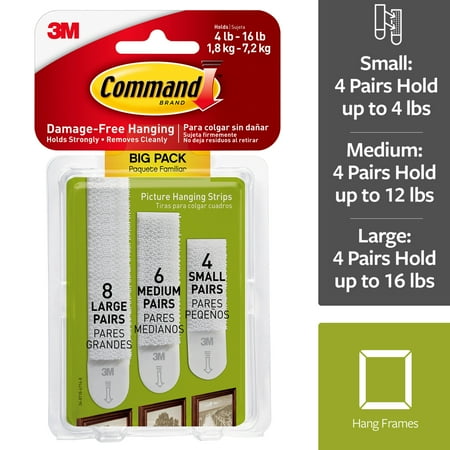 Lion Picture Hanging - Command Assorted Picture Hanging Strips, Big Pack, 8 Sets Large, 6 Sets Medium, 4 Sets Small/Pack