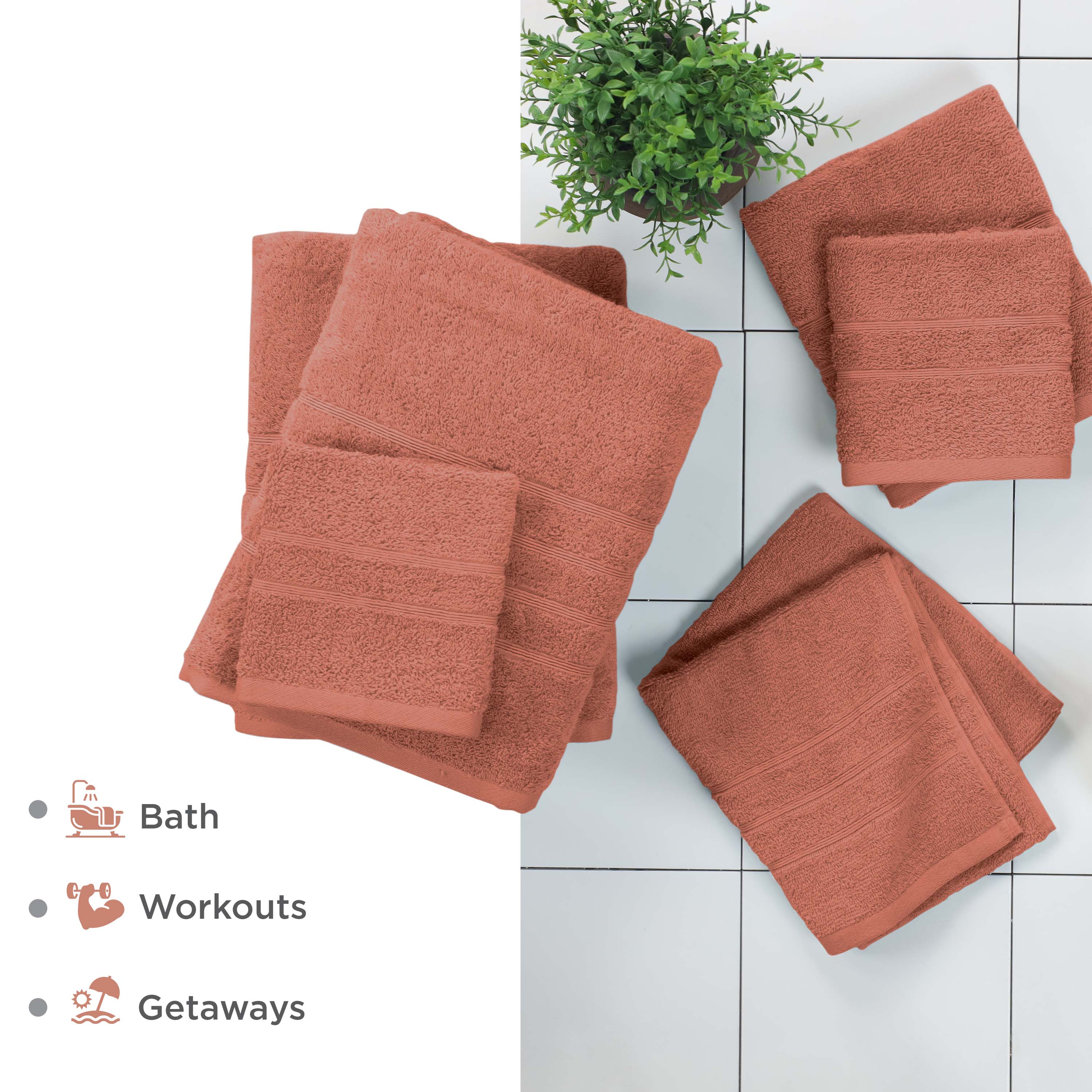 Martex 6-Piece Towel Set | 100% Cotton Soft & Absorbent Bath Towels | Terracotta