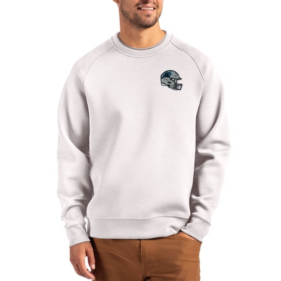 Men's Cutter & Buck Gray Carolina Panthers Helmet Roam Recycled Raglan Pullover Sweatshirt