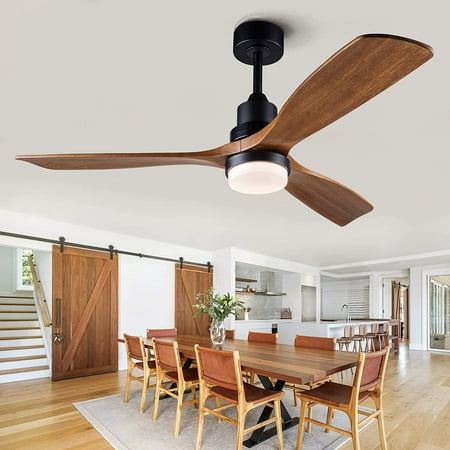 

GUVSOETS Ceiling Fans with Lights 52 Indoor Outdoor Ceiling Fans 3 Wooden Blades Remote Control with Light Noiseless Reversible DC Motor Suitable for Terrace/Living Room/Bedroom/Study