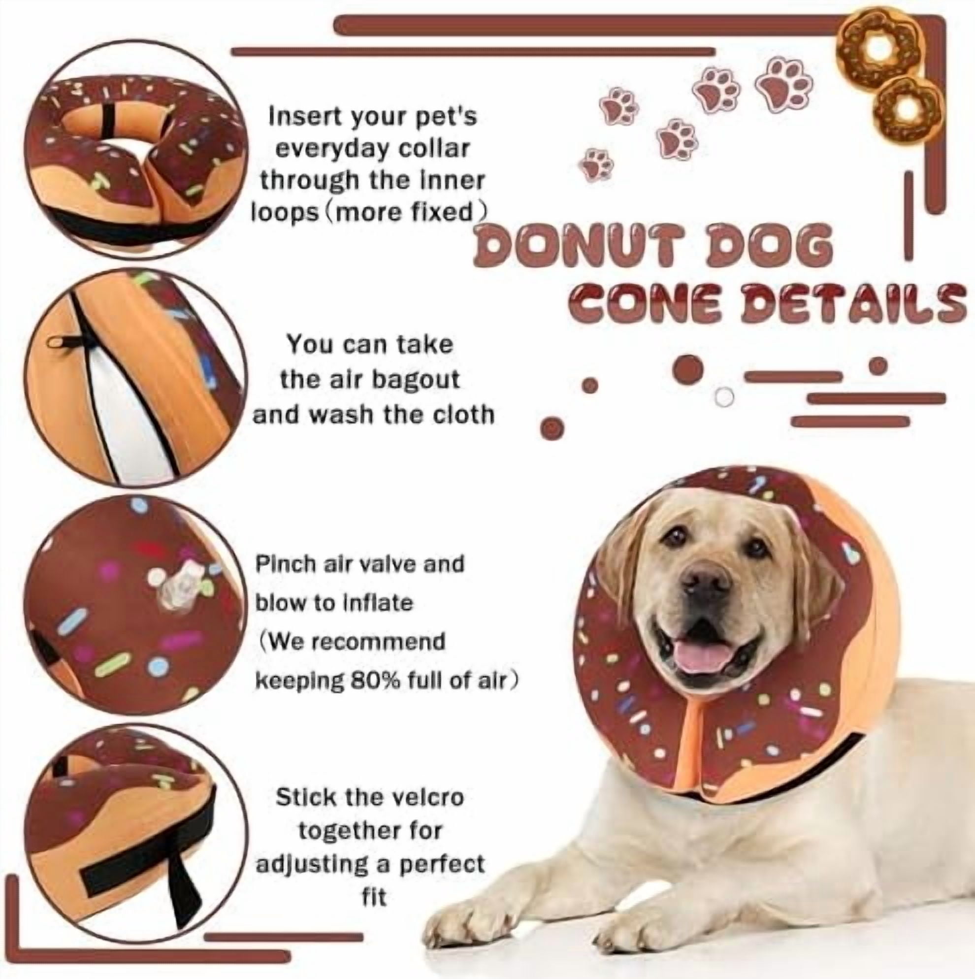 Recovery Donut Collar for Dogs & Cat,Inflatable Dog Cone Collar Alternative After Surgery,Soft Dog Cone for Large Medium Small Pet, Adjustable Pet Neck Donut(Brown,Small)
