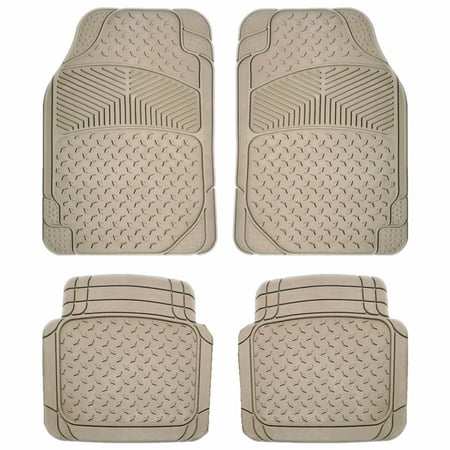 2 Piece Front Liners - NEW U.A.A. Inc. 4 piece Beige All Weather Premium Flex Front Rear Rubber Floor Mats Liner set for Car Truck SUV