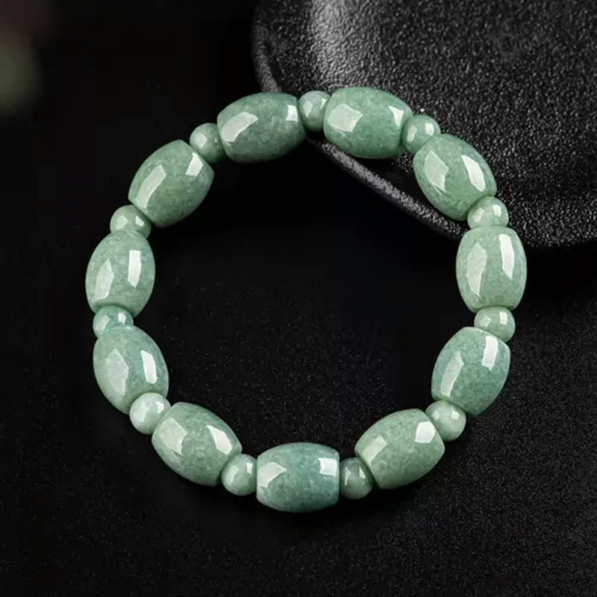 HOOUN Burmese Jade Bead Bracelets Jewelry Carved Jadeite Natural Green Stone Women-13*12mm