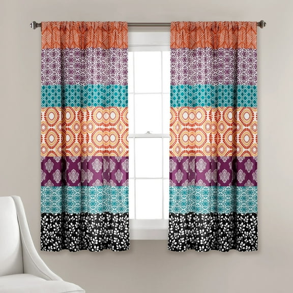 Lush Decor Bohemian Stripe Window Panels - Turquoise/Orange - 84 x 52