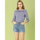 thumbnail image 2 of Allegra K Blusa de lunares de verano de media manga con cuello con volantes para mujer Púrpura L, 2 of 6
