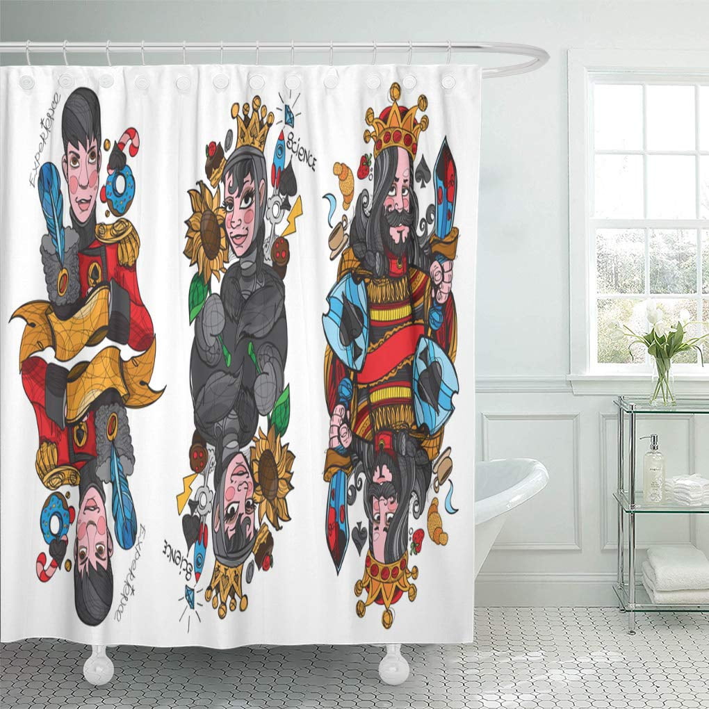 SUTTOM Blackjack Figure Characters King Queen and Jack of Spades Shower Curtain 66x72 inch