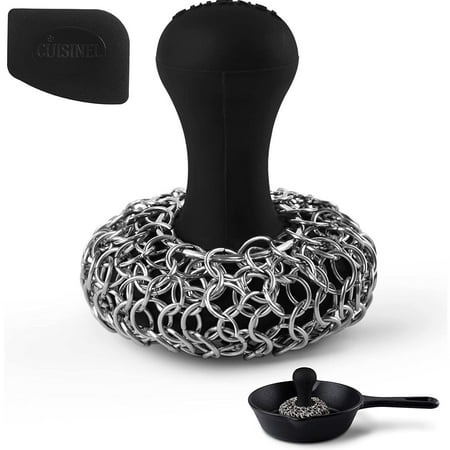 

Cuisinel Cast Iron Chainmail Scrubber with Pan Scraper Skillet Cleaner Kit Black