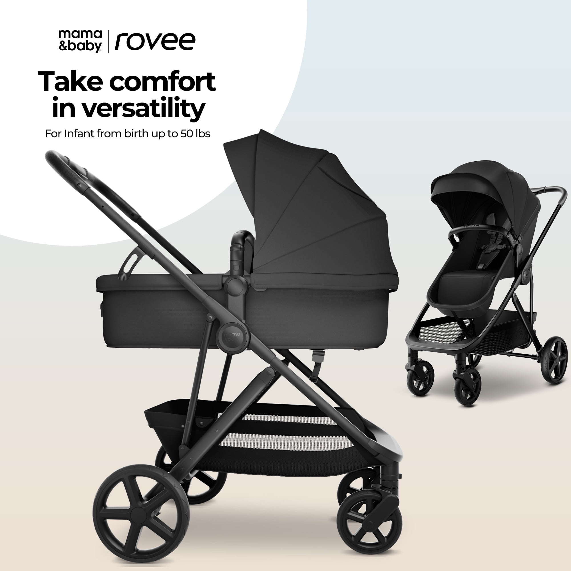 MAMA & BABY Rovee 2-in-1 Baby Bassinet Stroller with Reversible Seat and Large Canopy, Grey, 22.3LB, Unisex