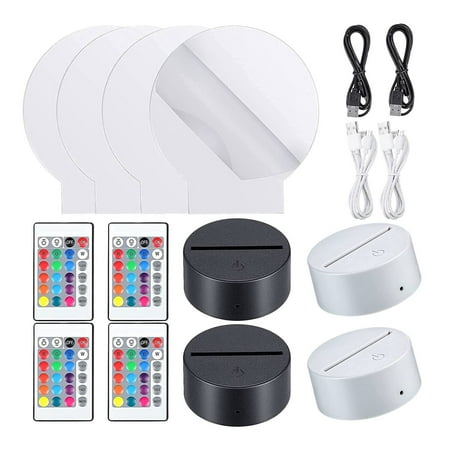 

4 Packled Light Base 3D Night LED Light Lamp Base Kit Adjustable 16 Colors 4 Modes for Child Room Bar Round Style