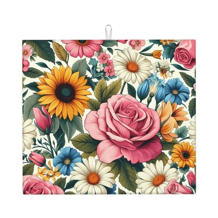 

Dish Drying Mats for Kitchen Counter Colorful Floral Sunflower Daisy 16x18in Dish Drying Pad Coffee Mat with Hanging Loop Super absorbent Kitchen Counter Mat Coffee Bar Accessories