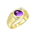 thumbnail image 3 of RYLOS Men's Rings 14K Yellow Gold Cabochone Gemstone & Diamond Designer Amethyst Rings For Men Size 9, 3 of 7
