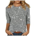 thumbnail image 1 of Jindong T-Shirt Décontracté à Paillettes Manches Trois-Quarts pour Femmes, 1 of 5