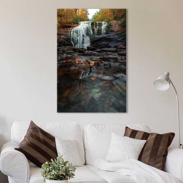 wall26 Canvas Wall Art Landscape Cascading Waterfall on Rocks in The