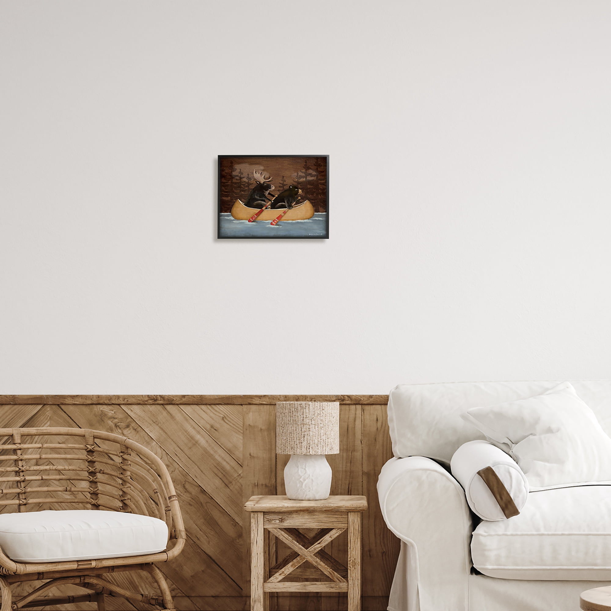 Stupell Canoeing Animals Rustic Woodland Transportation Painting Black Framed Art Print Wall Art