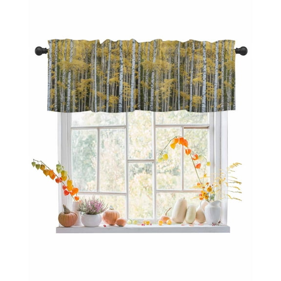 Fall Valances for Windows, Forest Watercolor Yellow Tree Nature Photo Rod Pocket Short Window Valance Curtains Holiday Window Treatment for Kitchen Living Room Bathroom, 60"x18"