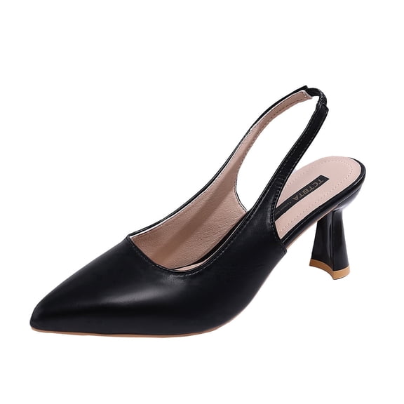 BOERTEU Women's Smooth Faux Leather Pointed Toe Slingback Chunky Block Heel Pumps