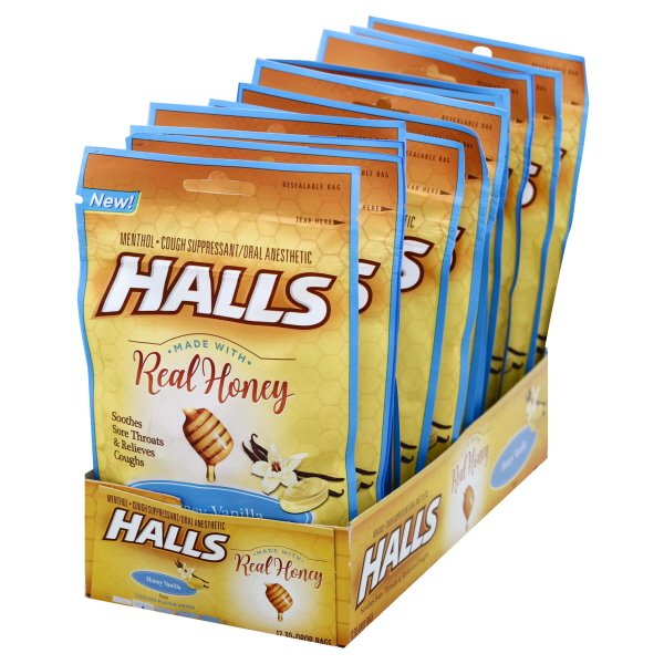Halls Honey Vanilla Menthol Cough Suppressant/Oral Anesthetic 1230 ct