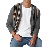 Iceglad Mens Vintage Striped Long Sleeve Button Down Cardigan Sweater with V Neck Knitted Sweaters