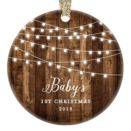Rustic Baby's First Christmas Ornament 2019, First Year Little Sister New Baby In Family Daughter 1st Xmas Dated Farmhouse Present 3