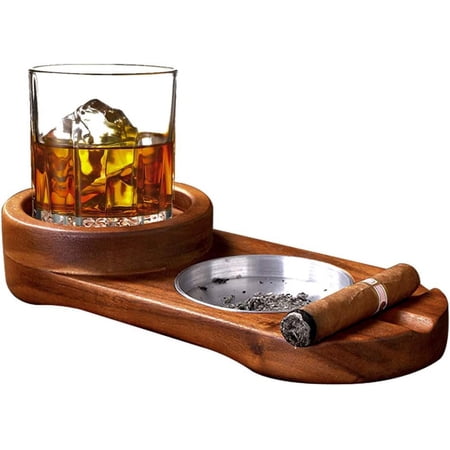 Wooden Cigar Ashtray with Whisky Glass Holder 1Stainless Steel Ashtray Home Office Desktop Cigar Rest Men Gift Smoking Drink Wooden Cigar Ashtray with Whisky Glass Holder 1Stainless Steel Ashtray Home Office Desktop Cigar Rest Men Gift Smoking Drink