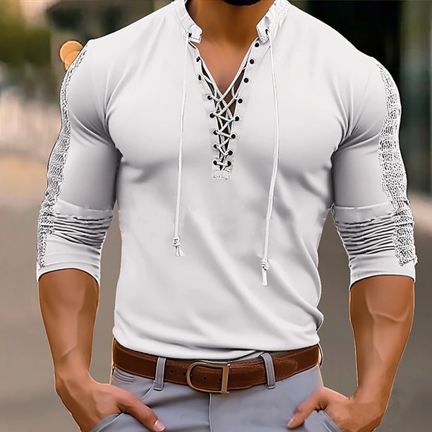 Blusa y camisa de manga larga con cuello alto para hombre, informal, a la moda, con botones, deportiva, con capucha, camiseta de manga corta, blusa para hombre