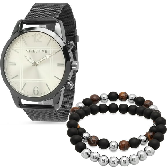 Black mesh strap watch set