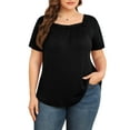 thumbnail image 2 of Daystry Plus Size Tops for Women Short Sleeve Square Lace Neck Flowy Shirts Black 2X, 2 of 11
